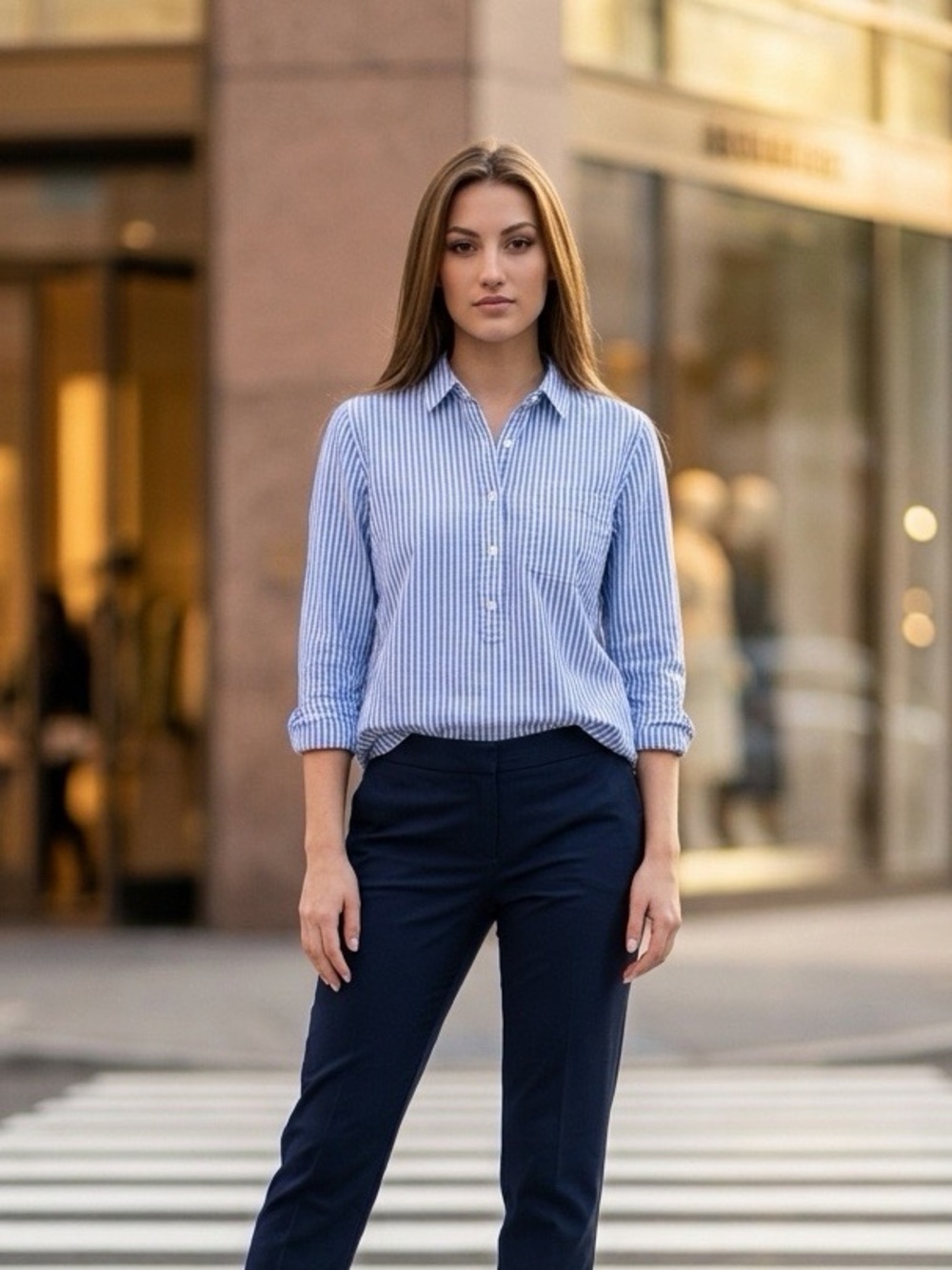 Women’s J. Crew Blue and White Striped Button-Up Shirt . Size Small